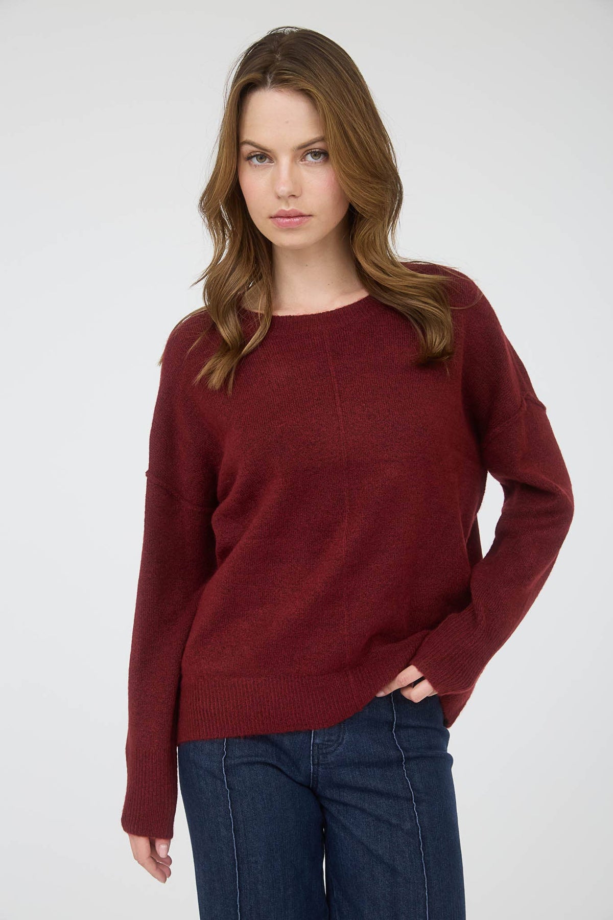 Plus Solid Crewneck Front Seam Sweater