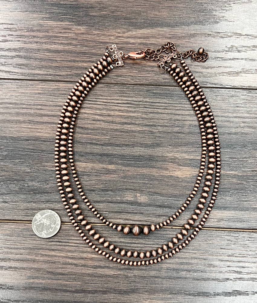 18" Copper Western Bead 3-strand Necklace