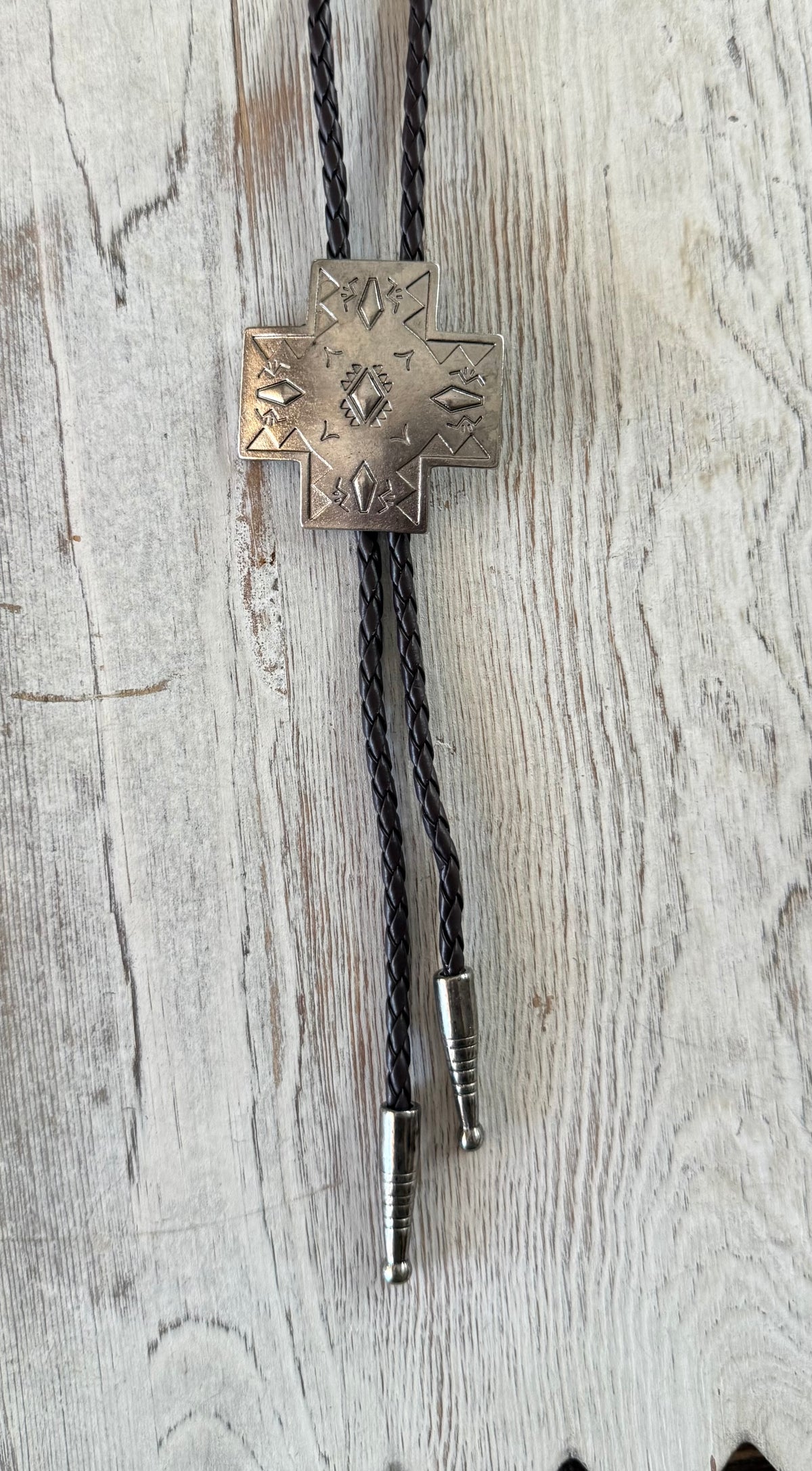 Brown Leather with Silver Metal Cross Necklace