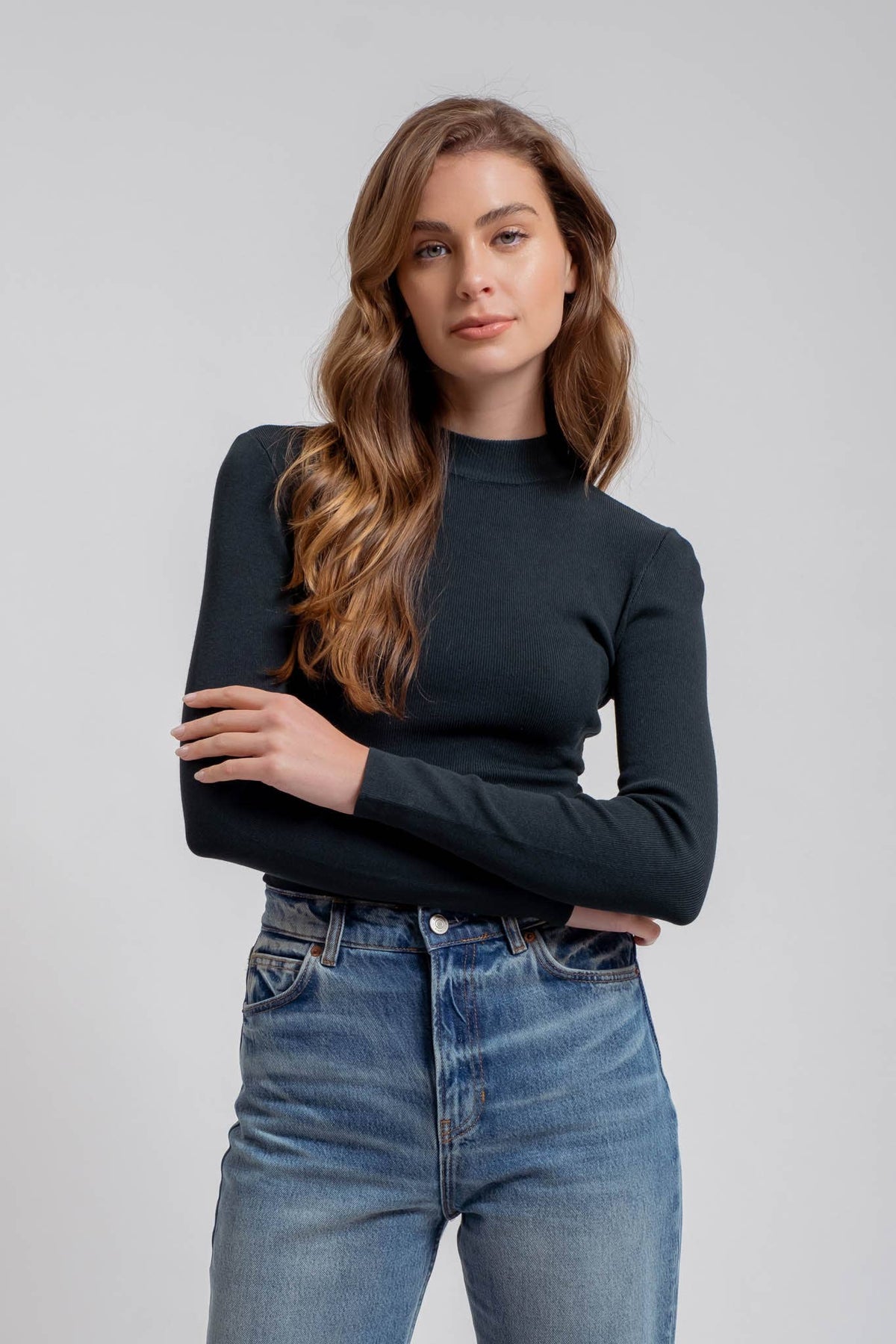 Mock Neck Long Sleeve Sweater Knit Top
