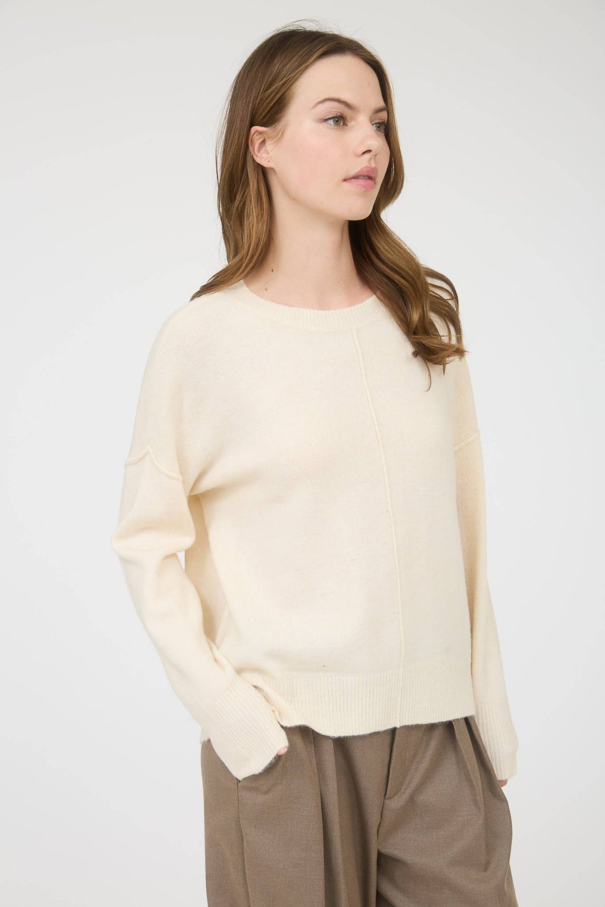 Plus Solid Crewneck Front Seam Sweater