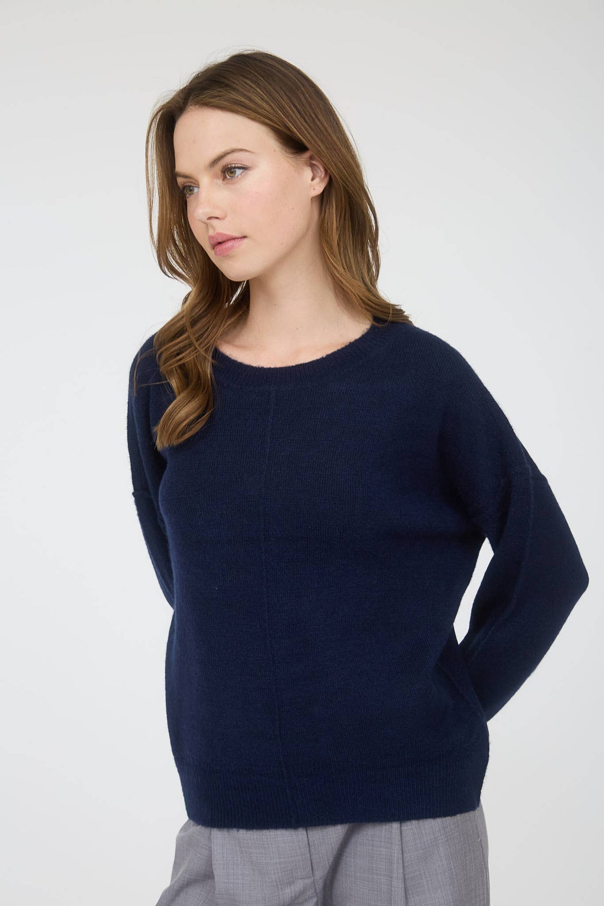 Plus Solid Crewneck Front Seam Sweater