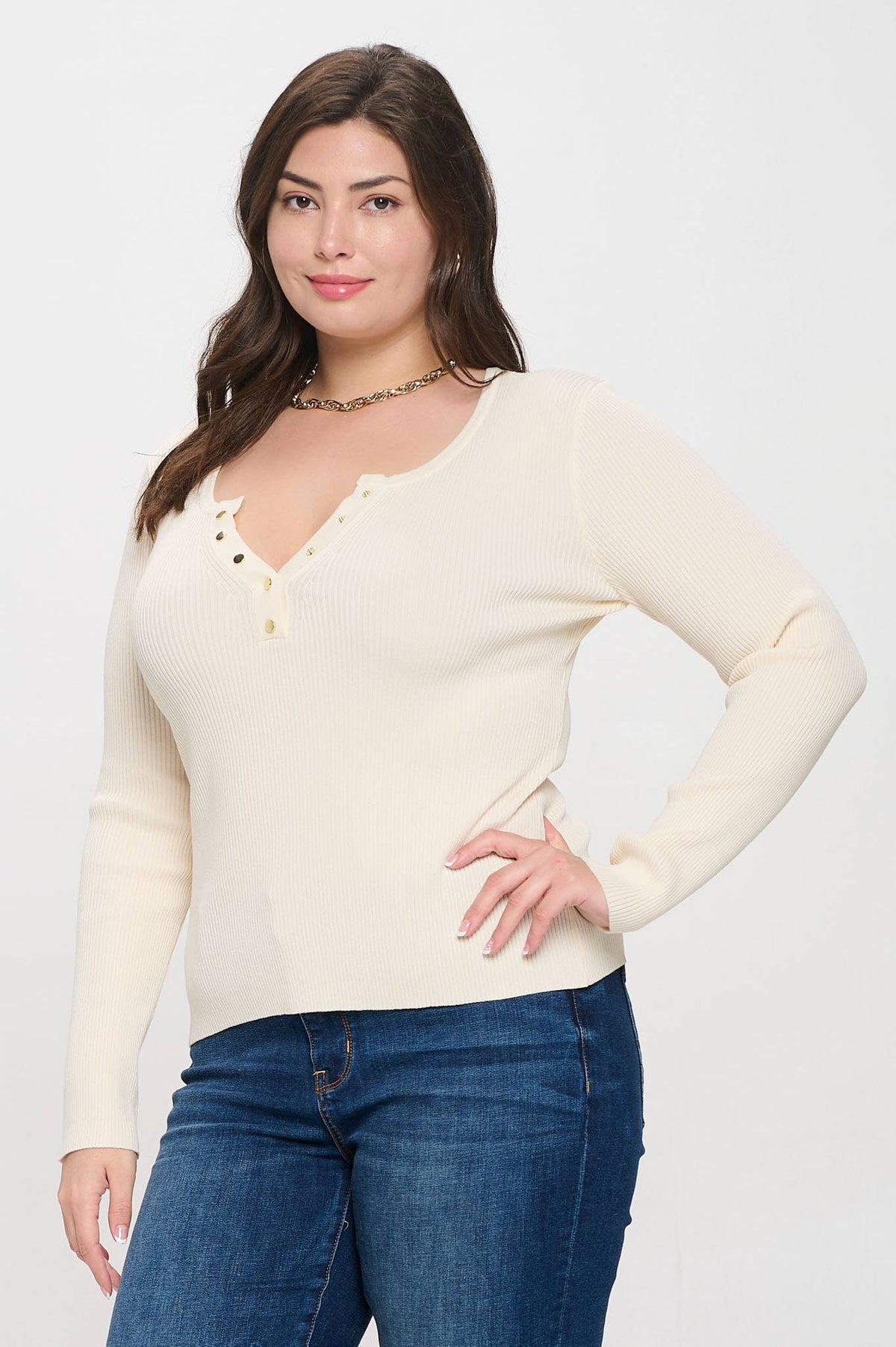 Plus Long Sleeve Henley Top