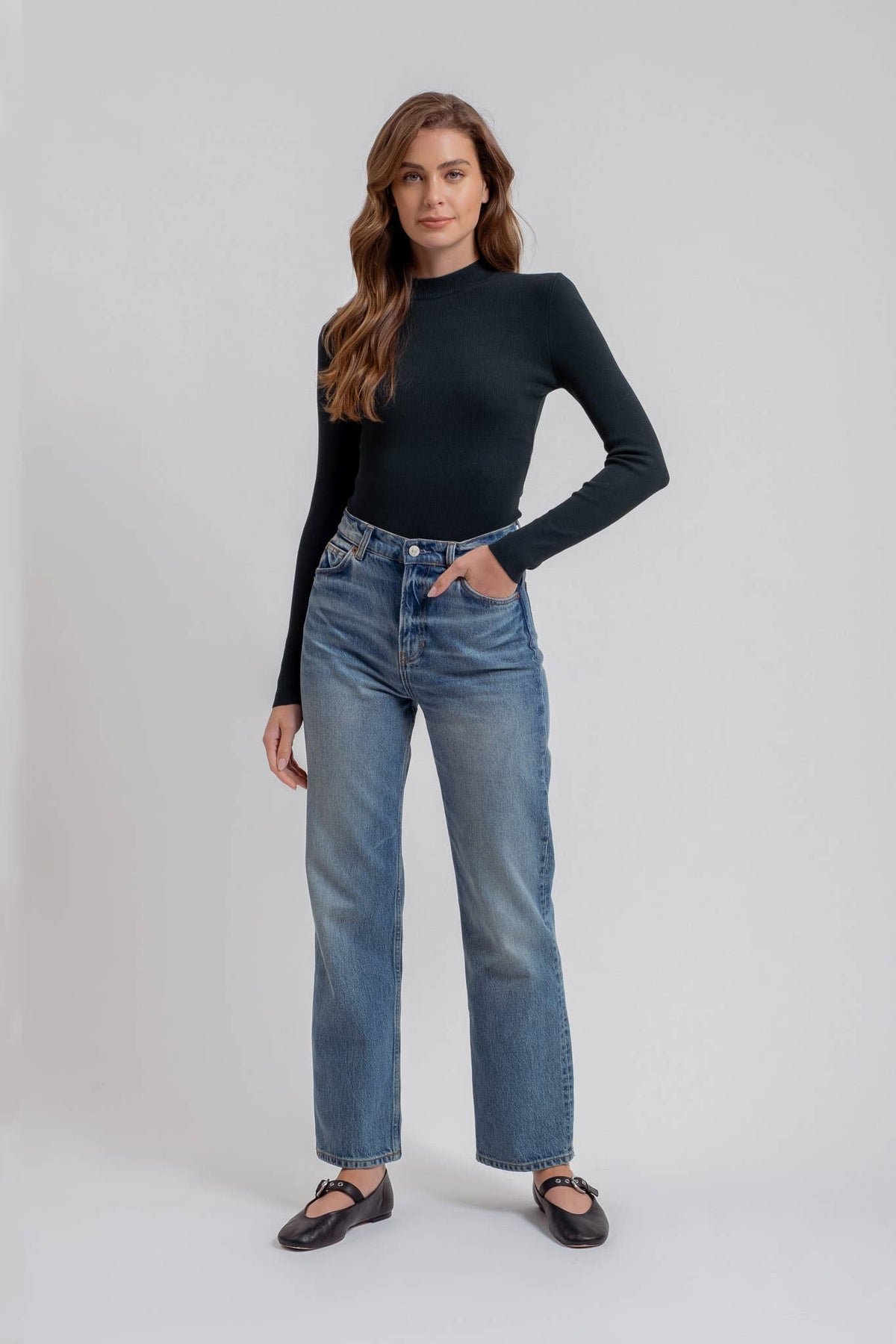 Mock Neck Long Sleeve Sweater Knit Top