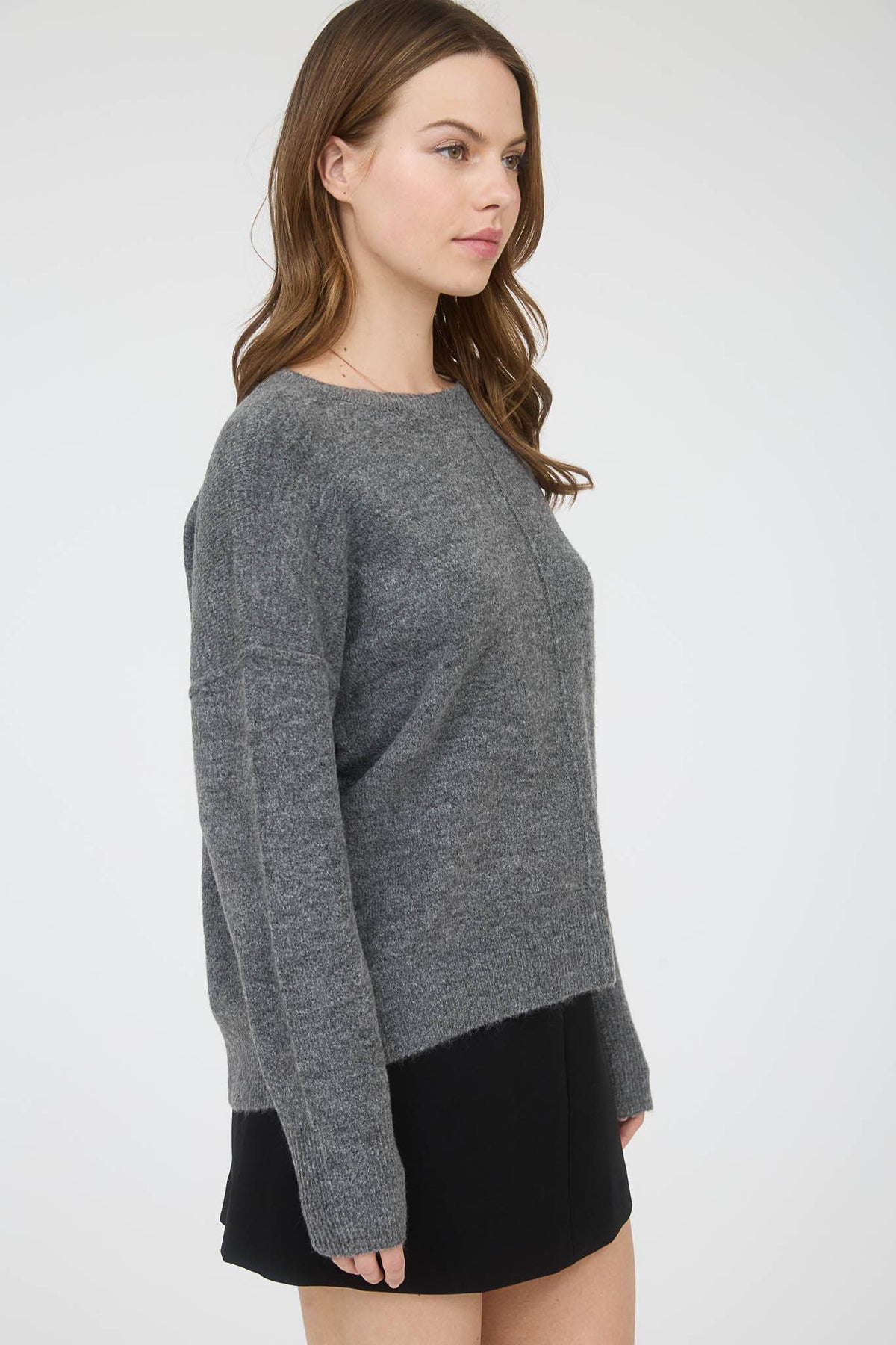 Plus Solid Crewneck Front Seam Sweater
