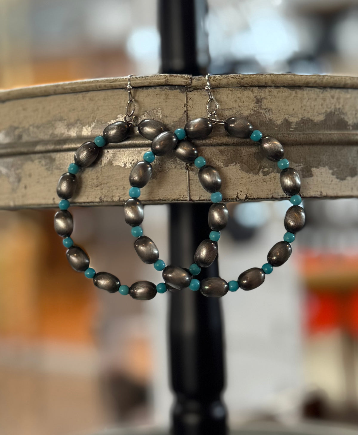 Handmade 10mm Oval Navajo Bead, 65mm Hoop Earrings