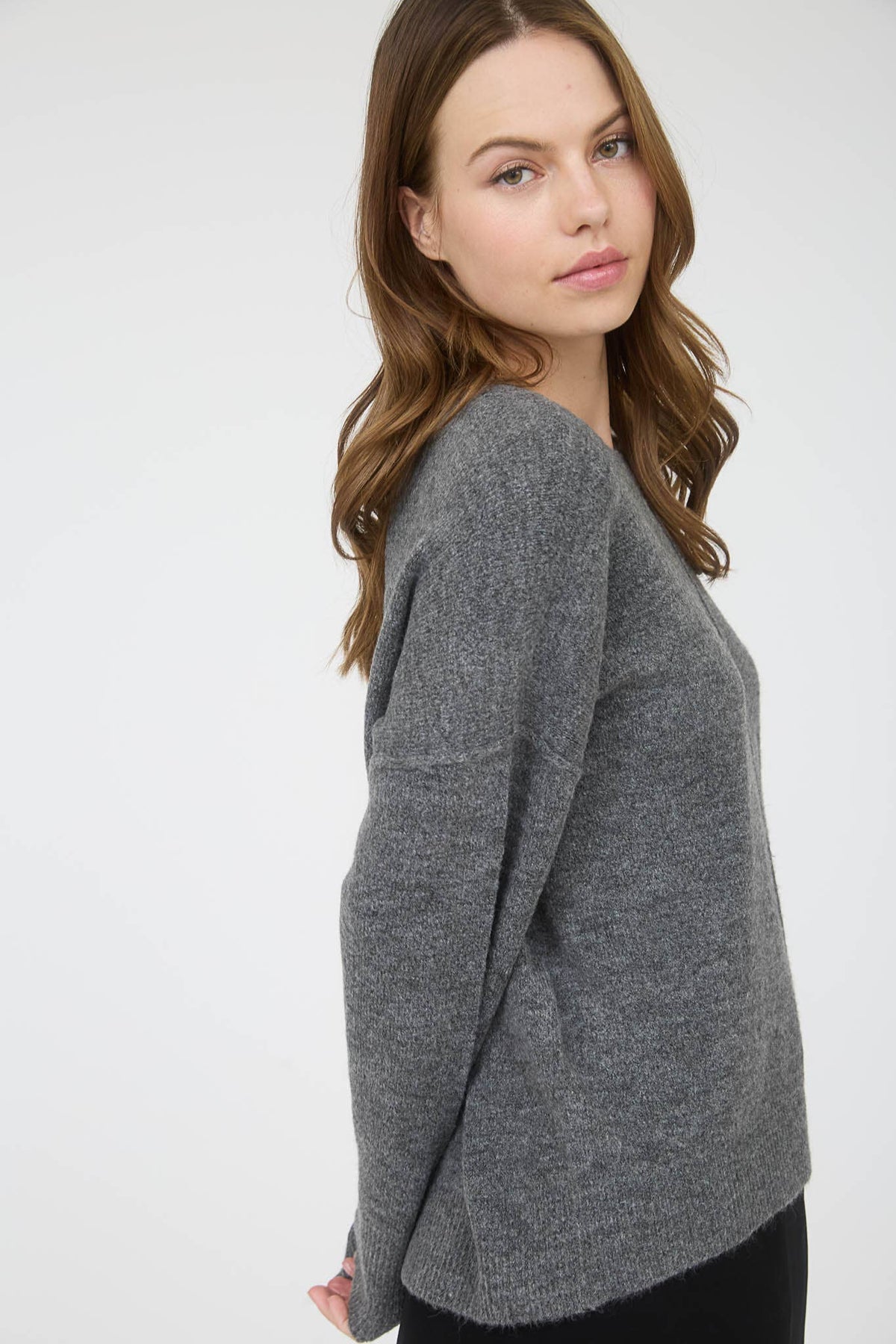 Plus Solid Crewneck Front Seam Sweater