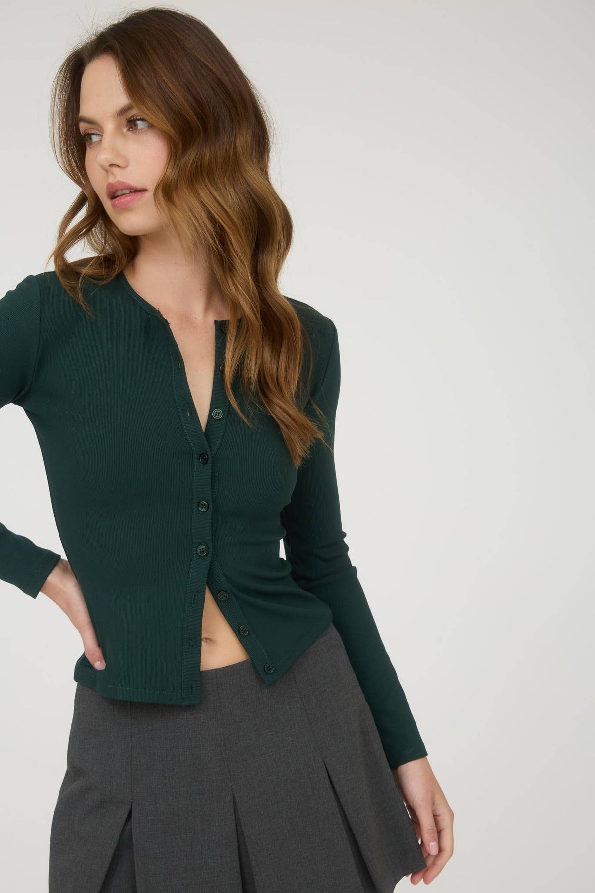 Ribbed Long Sleeve Button Known Knit Top