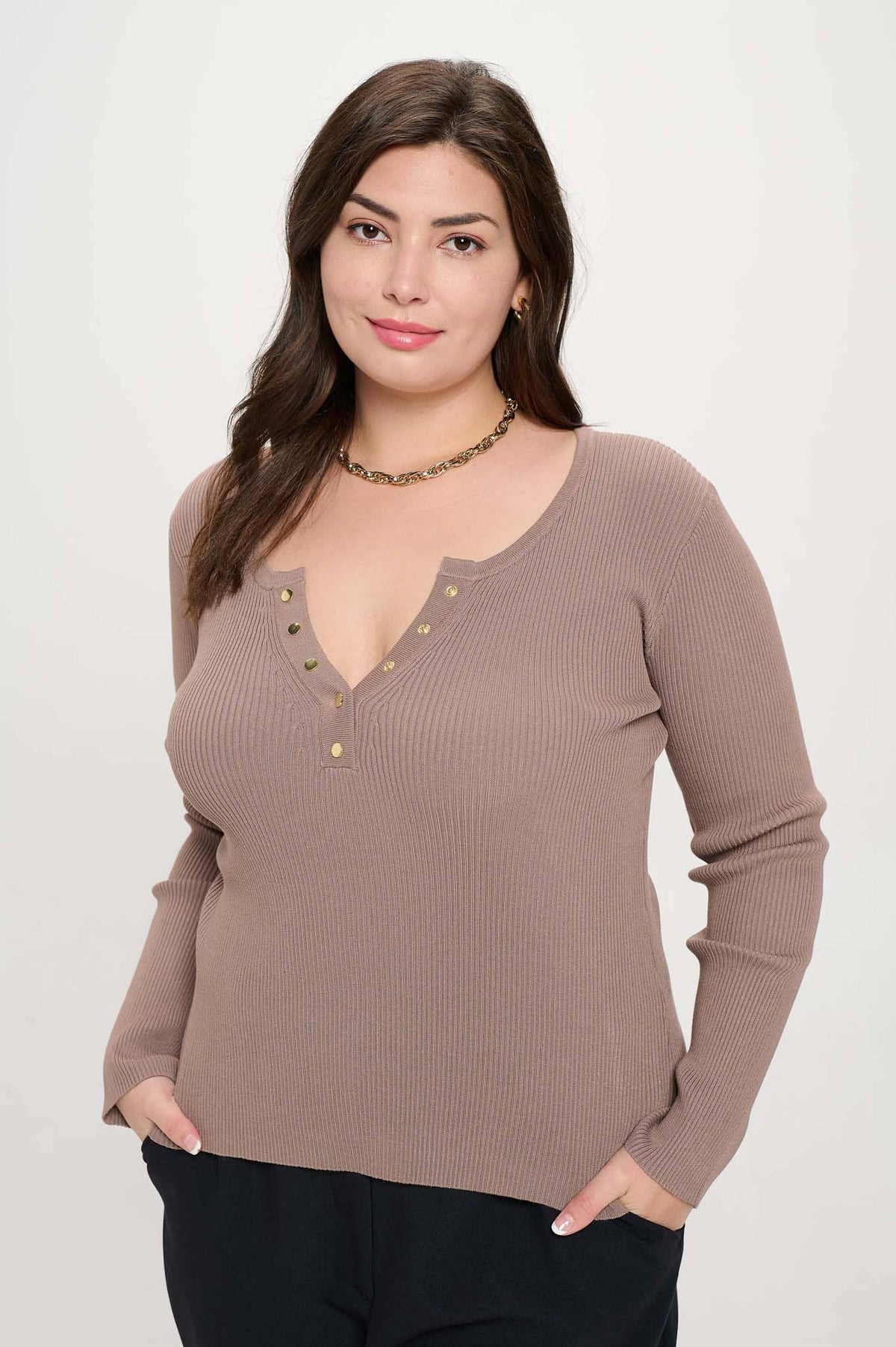 Plus Long Sleeve Henley Top