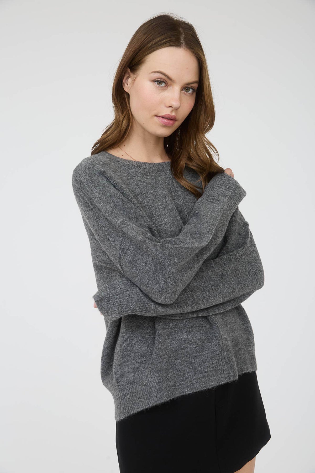 Plus Solid Crewneck Front Seam Sweater