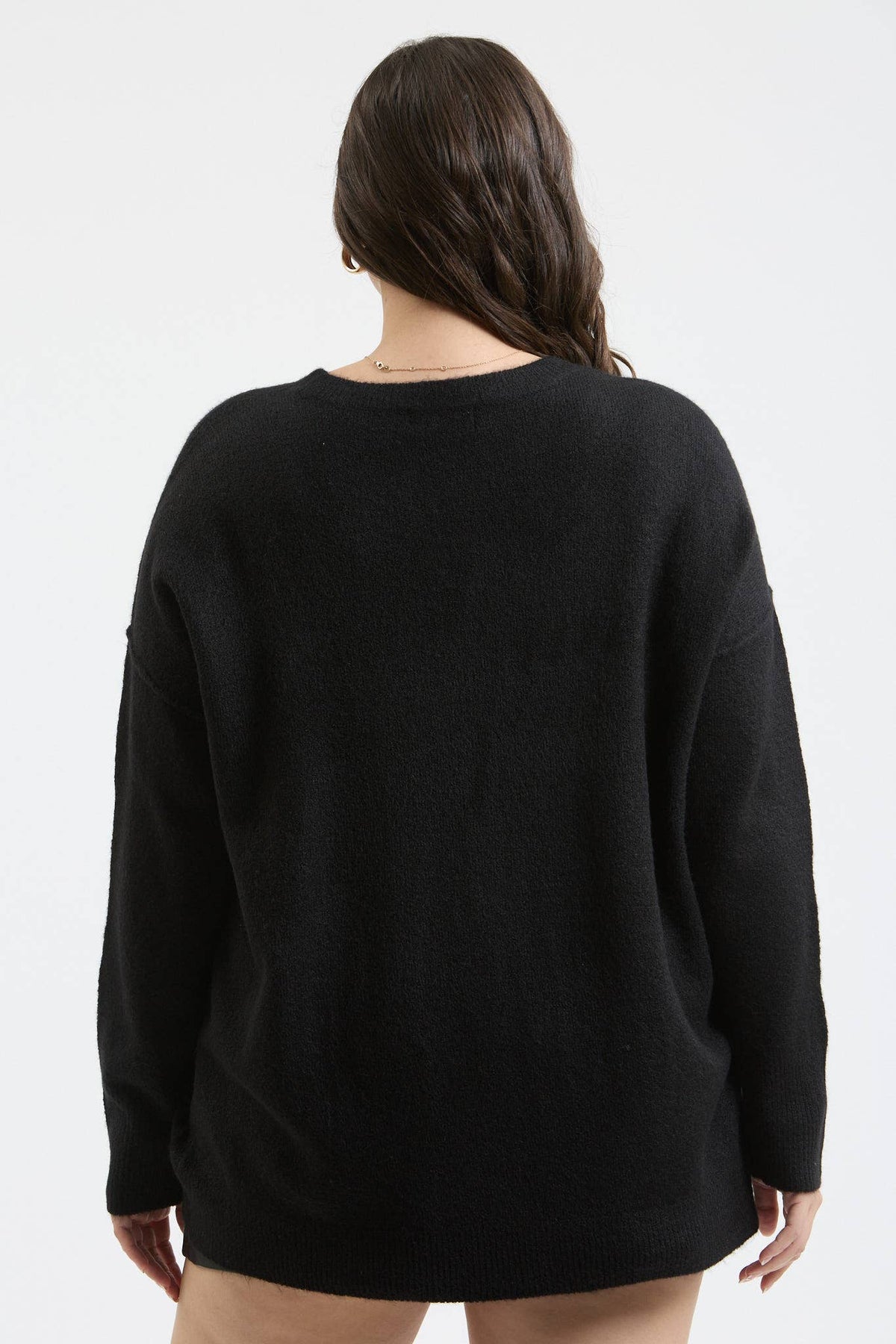Plus Solid Crewneck Front Seam Sweater