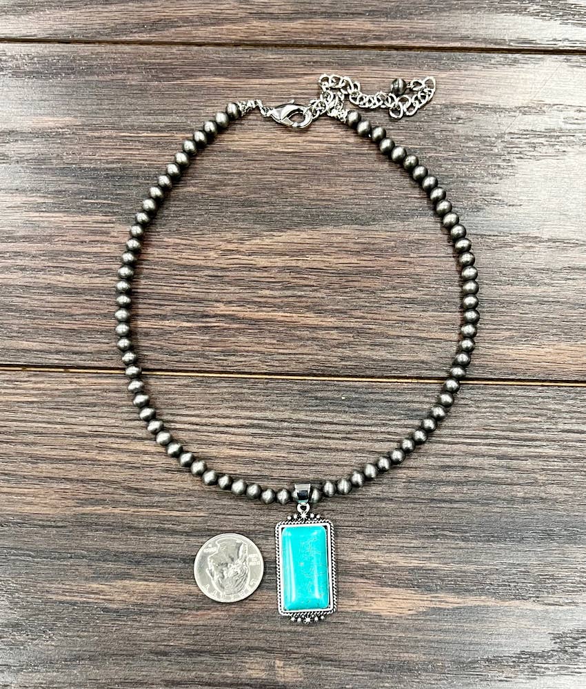 16" Beaded Turquoise Necklace
