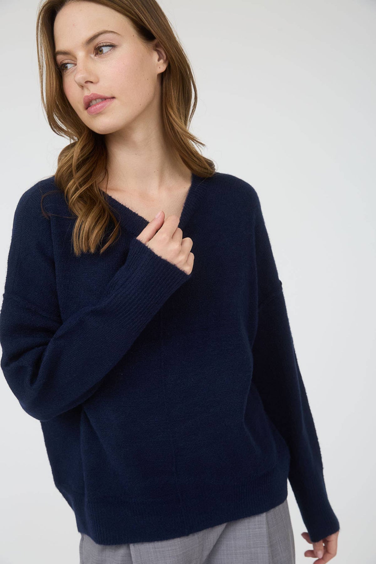 Plus Solid Crewneck Front Seam Sweater
