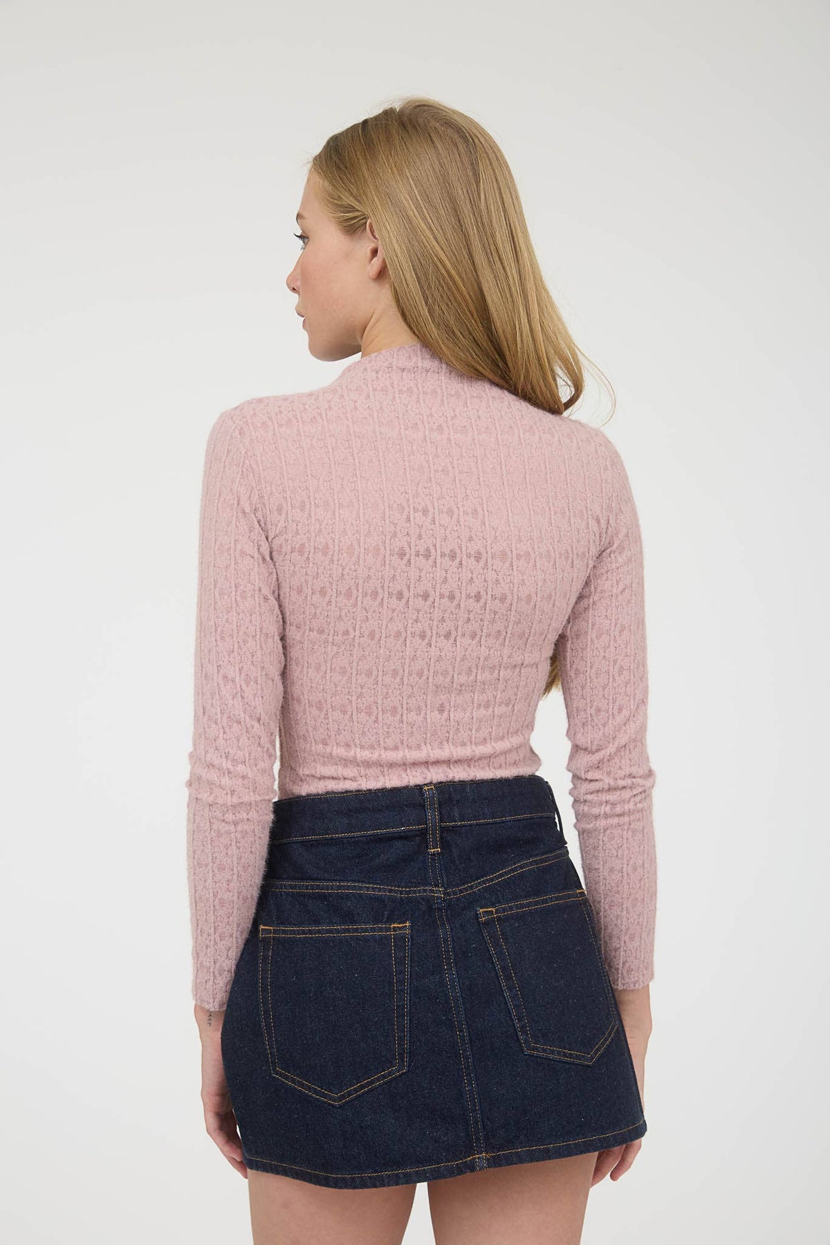 Stripe Floral Mock Neck Long Sleeve