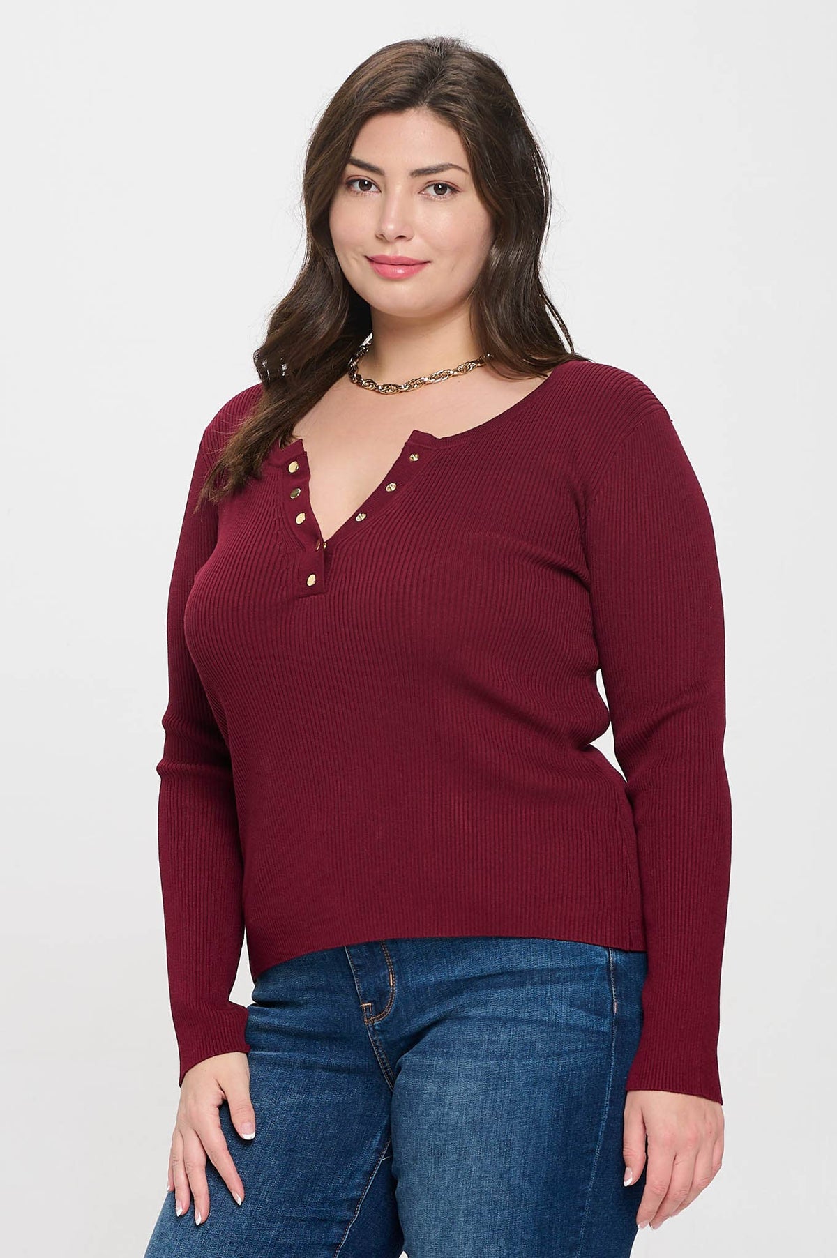 Plus Long Sleeve Henley Top