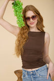 Boat Neck Sleeveless Ruched Knit Top