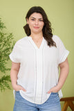 Plus Ladder Lace Trim Split Neck Short Sleeve Top
