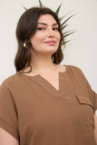 Plus Sprit Neck Back Button Short Sleeve Top
