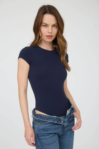 Round Neck Short Sleeve Knit Bodysuit