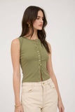 Sleeveless Button Down Knit Top