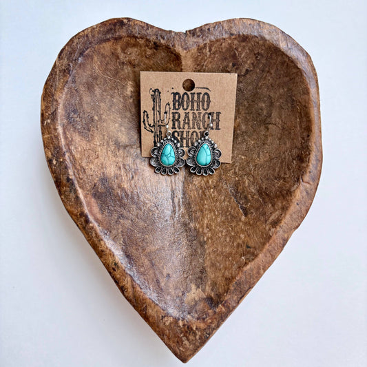 Western Teardrop Concho Turquoise Stone Dangle Earrings