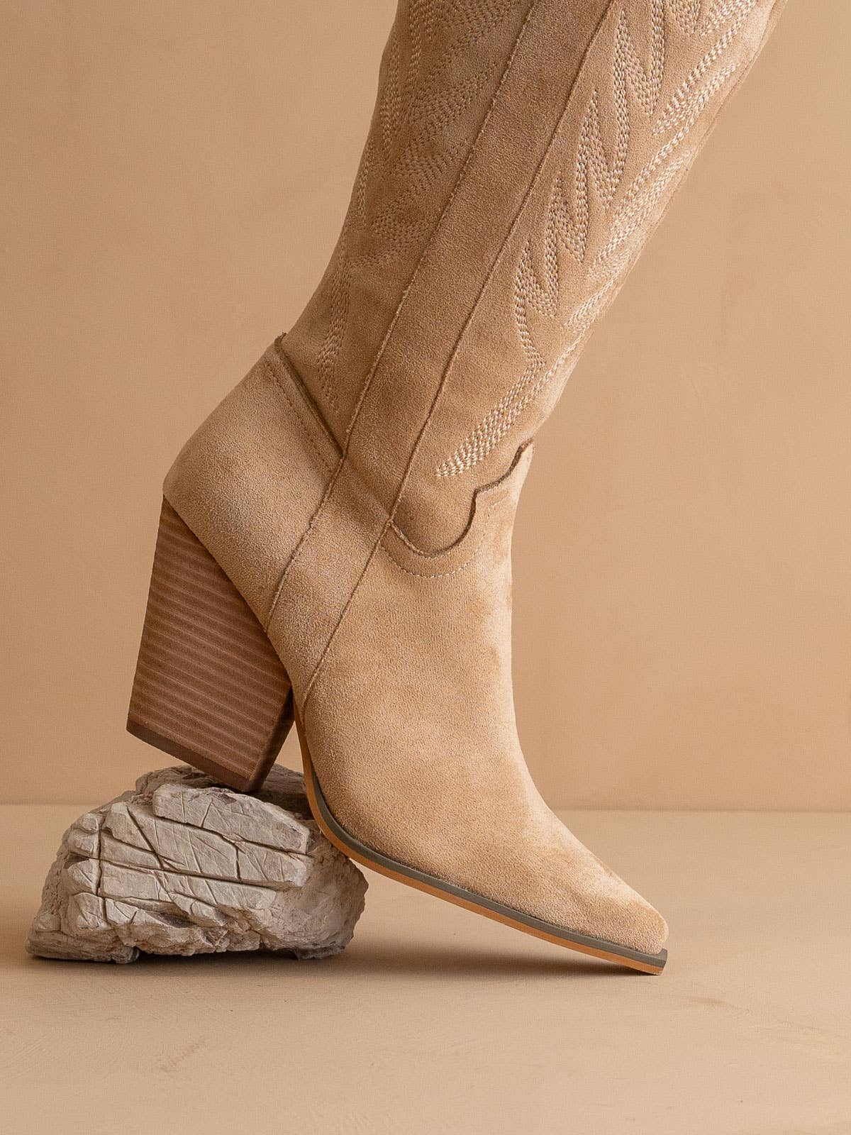 The Bronco Almond | Knee High Cowboy Western Boots