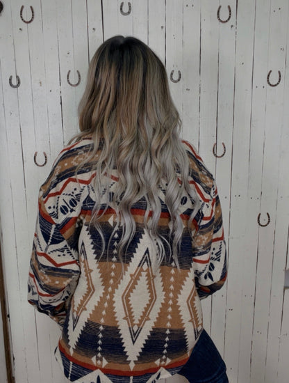 Oat/ Navy Oversized Shacket