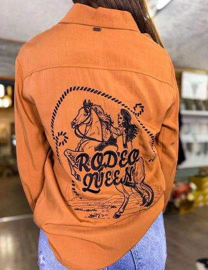 Camel Button Up Embroidery Top