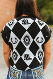 Black Checkered Knit Western Sweater Top