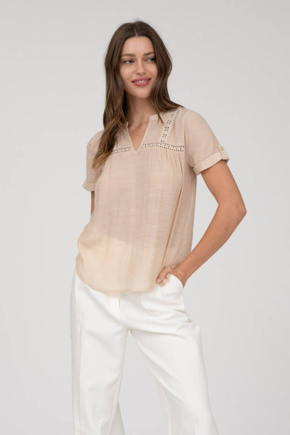 Short Sleeve Lace Trim Blouse
