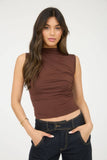 Mock Neck Ruched Shoulder Sleeveless Top