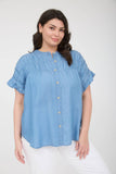 Plus Chambray Yoke Button Down Top