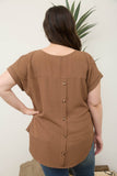 Plus Sprit Neck Back Button Short Sleeve Top