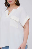 Plus Sprit Neck Back Button Short Sleeve Top