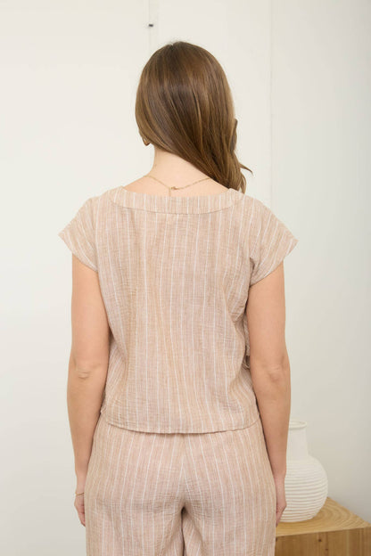 Stripe Linen Short Sleeve Top
