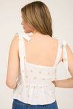 Daisy Embroidery Smocked Tie Strap Top