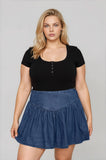 Plus Snap Button Henley Ribbed Knit Top