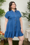 Plus Dark Chambray Collared Button Down Shirt Dress