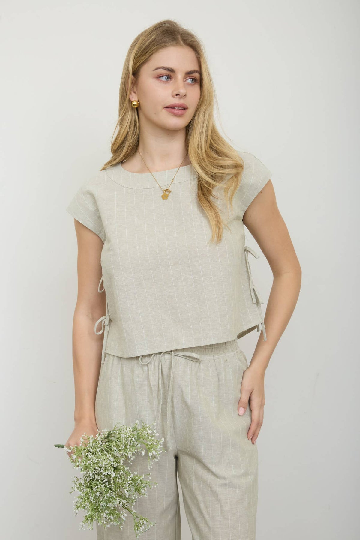 Stripe Linen Short Sleeve Top