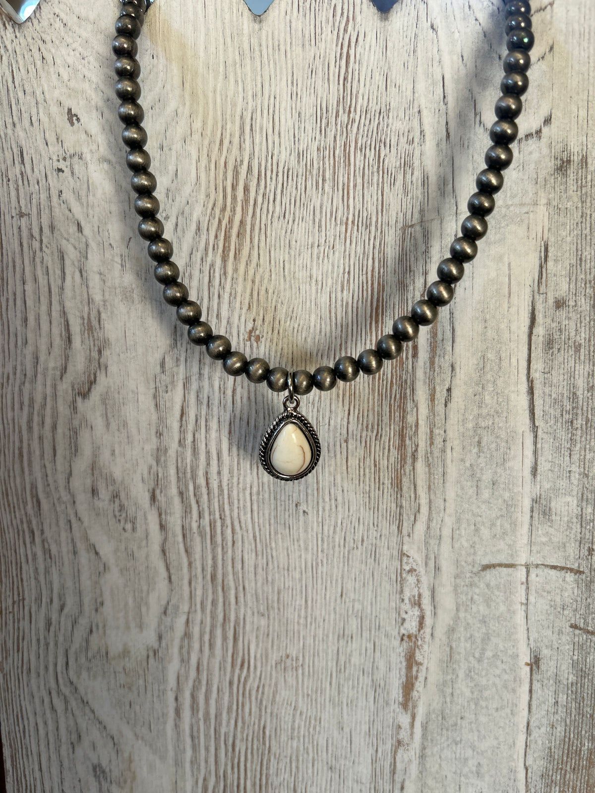 Beaded Necklace with Oval Pendant
