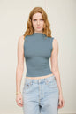 Mock Neck Ruched Shoulder Sleeveless Top