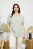 Plus Sprit Neck Back Button Short Sleeve Top