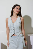 Acid Wash Stripe V Neck Button Down Vest