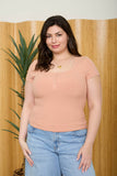 Plus Snap Button Henley Ribbed Knit Top