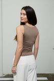 Boat Neck Sleeveless Ruched Knit Top