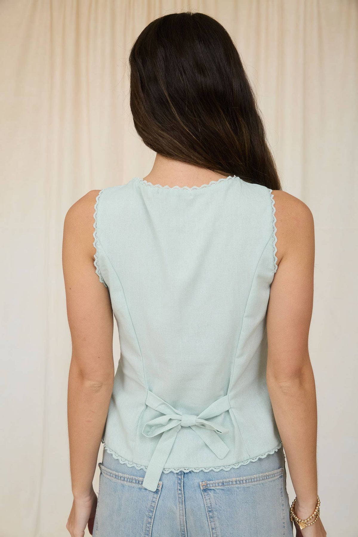 Scallop Lace Trim Button Down Vest Top