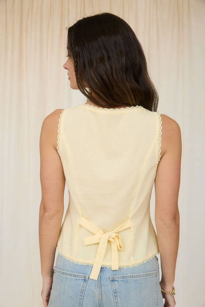 Scallop Lace Trim Button Down Vest Top