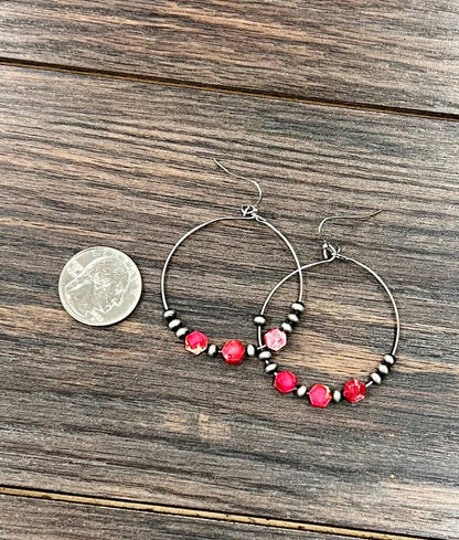 Western Hexa Gemstone Hoop Earrings