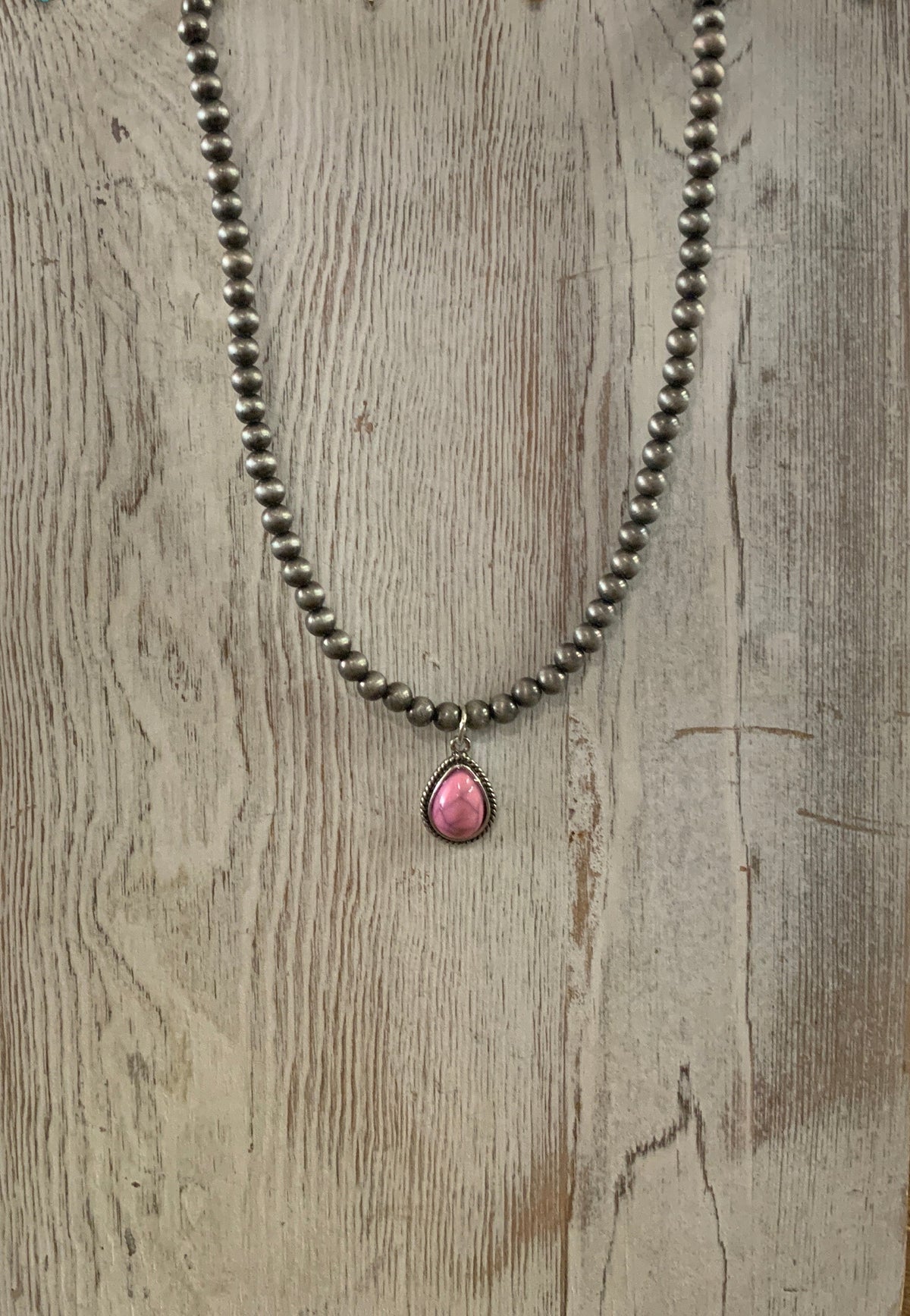 Beaded Necklace with Oval Pendant