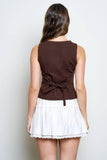 Scallop Lace Trim Button Down Vest Top